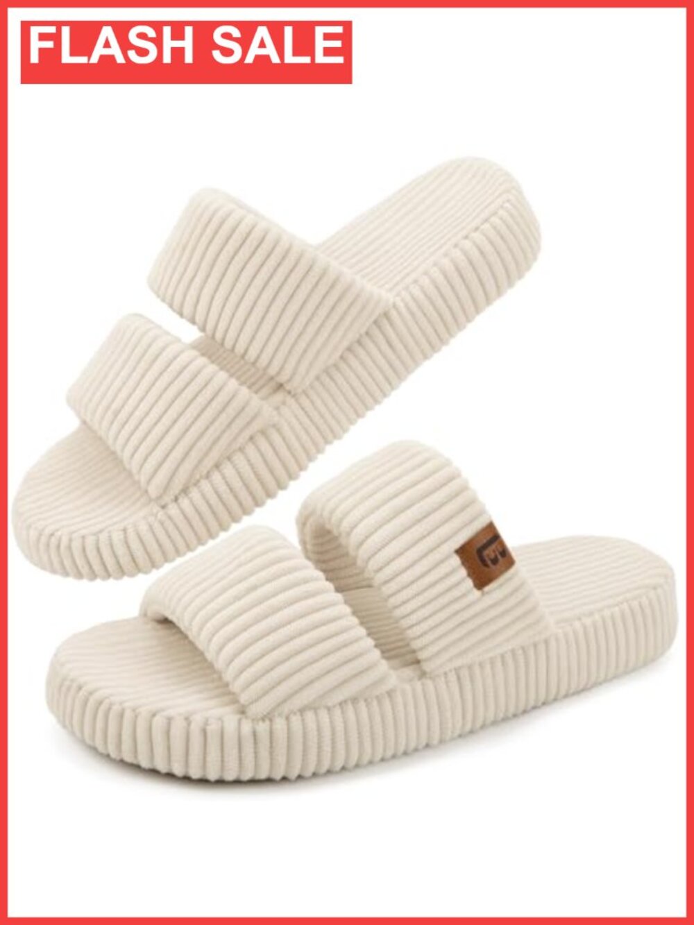 Memory Foam Open Toe Slippers Corduroy Dual Strap Slide Non-Slip House Shoes